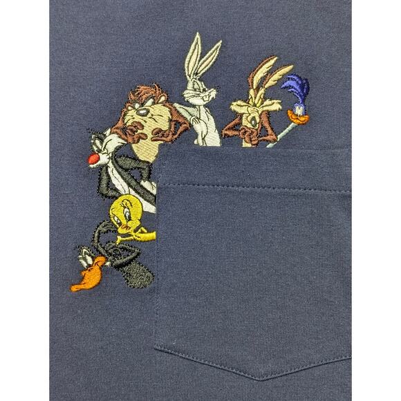 Vintage 1995 Warner Bros Studio Store Looney Tunes Long Sleeve Shirt L Navy - Picture 3 of 7